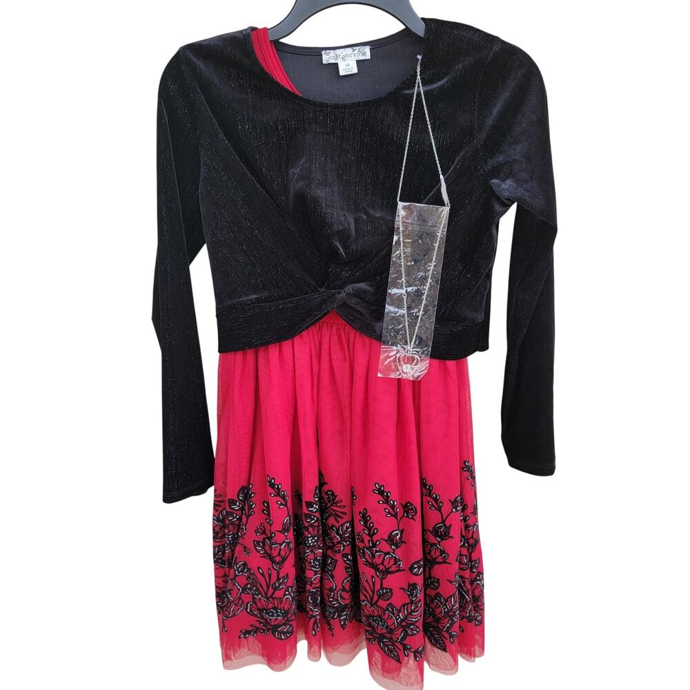 Knitworks Girls 2 Piece Christmas Holiday Dress Size 14 with Necklace